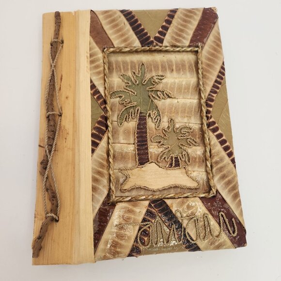 Handmade Leather & Wood Journal With Palm Tree Design - 8" x 6" - Eco-Friendly & - Picture 1 of 5